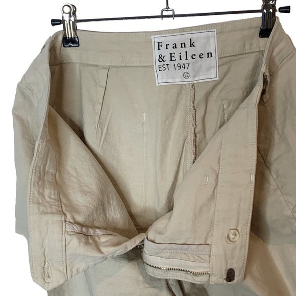 Frank & Eileen Kinsale Trouser Linen Tan Wide Leg Pant High Rise Raw Hem Size 12 - Picture 6 of 16
